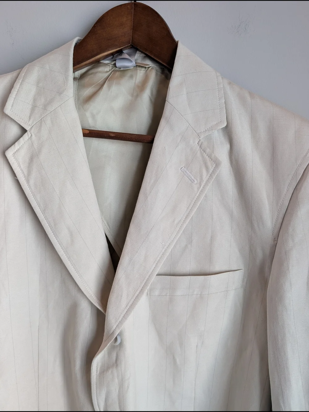 Claiborne Luxe Sport Coat Blazer Mens 40R Silk Linen Beige Striped Venetian NWT